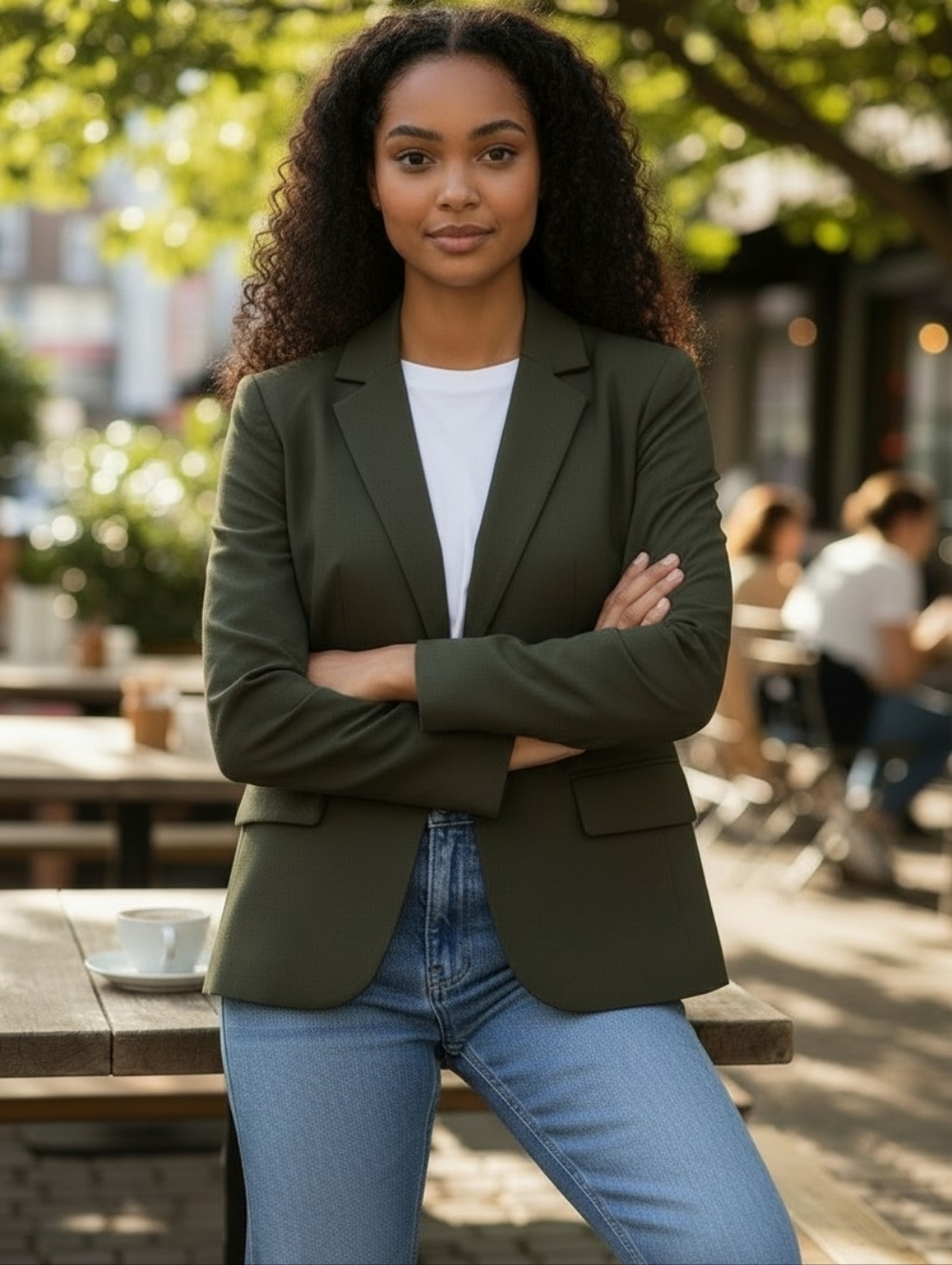 New York & Company 7th Avenue Army Olive Drab Cropped Blazer Size 4 NWT